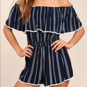 Navy/White Off the Shoulder Stretchy Romper